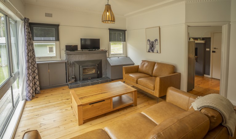 The lounge room at Yellow Rock Beach House in Murramarang National Park. Photo: John Spencer &copy; DPIE