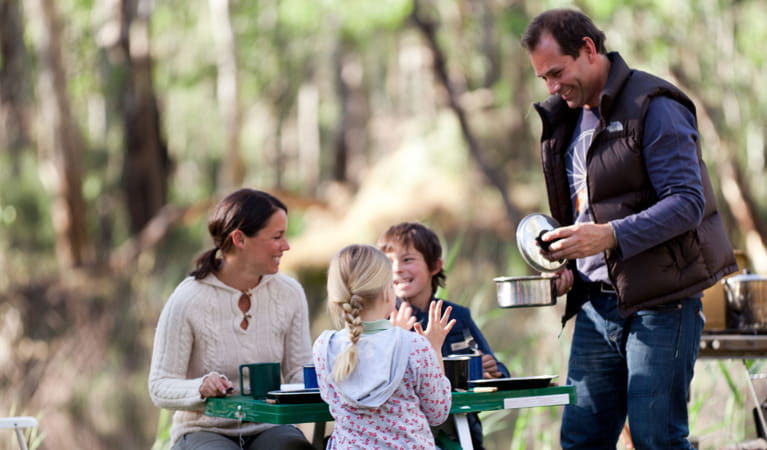 Family camping in Murray Valley National Park. Photo: David Finnegan/NSW Government