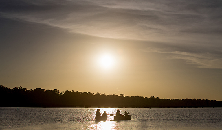 Paddlers on Barmah Lake at sunset, Barmah National Park. Photo: B Ferguson/OEH 