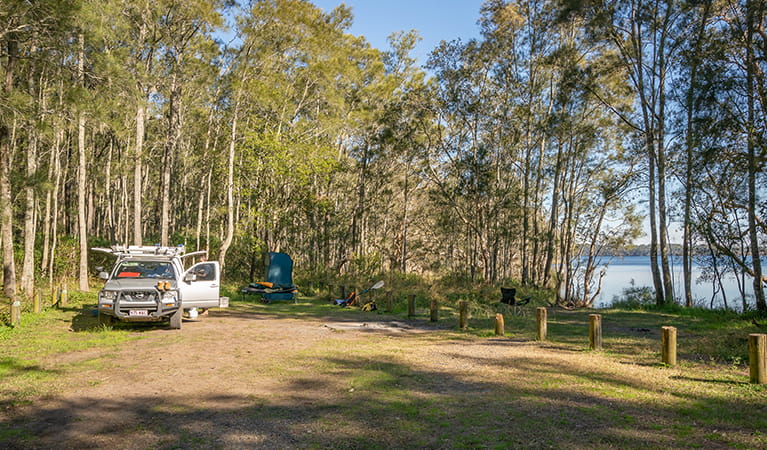 Campers setting up for their stay at Bungarie Bay campground. Photo: John Spencer/OEH