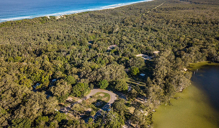 Aerial view of Mungo Brush campground, Myall Lakes National Park. Photo: John Spencer/DPIE