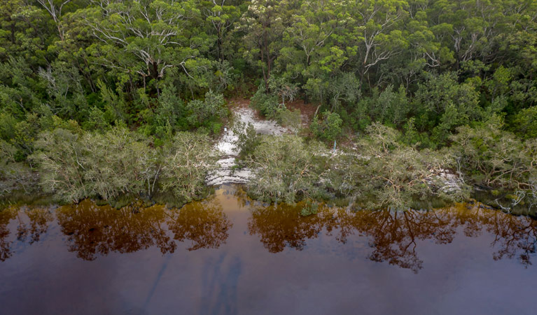 Aerial view of Two Mile Sands campground in Myall Lakes National Park. Photo: John Spencer &copy; DPIE