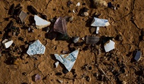 Ceramic remains from the Whittabrinnah Hotel, Whittabrinnah Narriearra Caryapundy Swamp National Park. Photo: Courtney Davies &copy; DPE