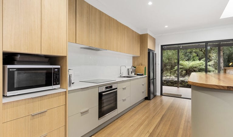 The kitchen in The Residence, New England National Park. Photo: Mitchell Franzi &copy; DPIE