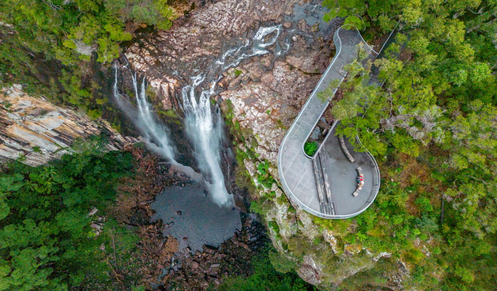 Aerial view of Minyon Falls and the lookout in Nightcap National Park. Credit: John Spencer &copy; DPE