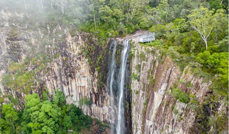 Aerial view of Minyon Falls and the lookout in Nightcap National Park. Credit: John Spencer &copy; DPE