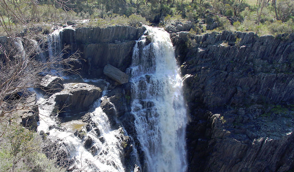 View of Apsley Falls cascading over the top of a ridge. Photo &copy; Jessica Stokes