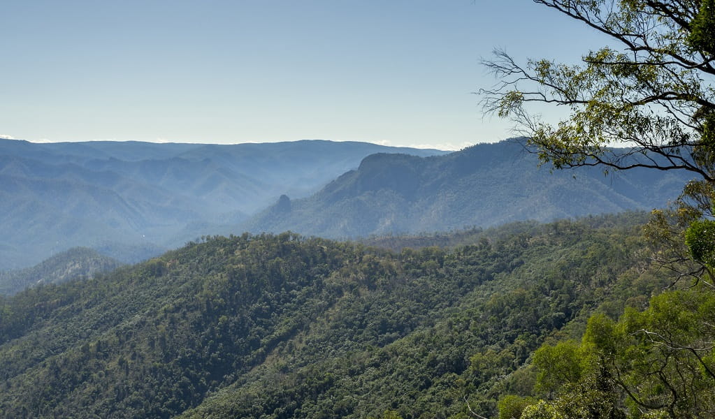 The view from Budds Mare lookout, looking over to the distant mountains of Paradise Rocks, Oxley Wild Rivers National Park. Photo: Leah Pippos &copy; DPE