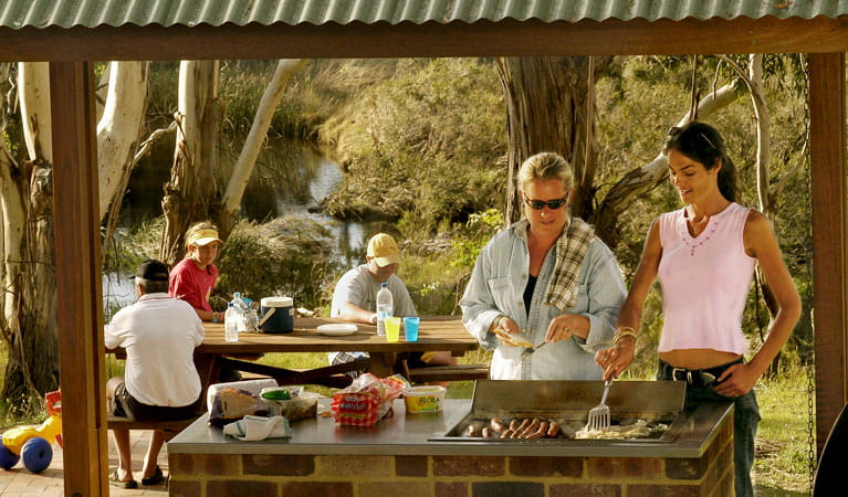 People cooking on the Barbecues, Apsley Gorge picnic area. Photo: Paul Mathews