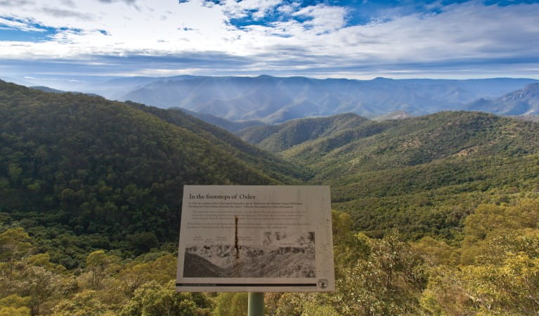 Interpretive signage at a lookout along Budds Mare to Riverside walking track in Oxley Wild Rivers National Park. Photo: Rob Cleary &copy; OEH