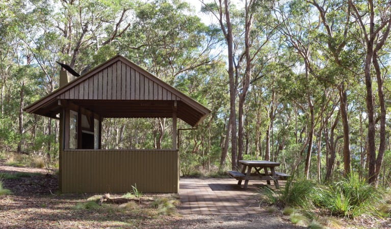 A picnic table and shelter along Cassinia walking track in Oxley Wild Rivers National Park. Photo: Rob Cleary &copy; OEH