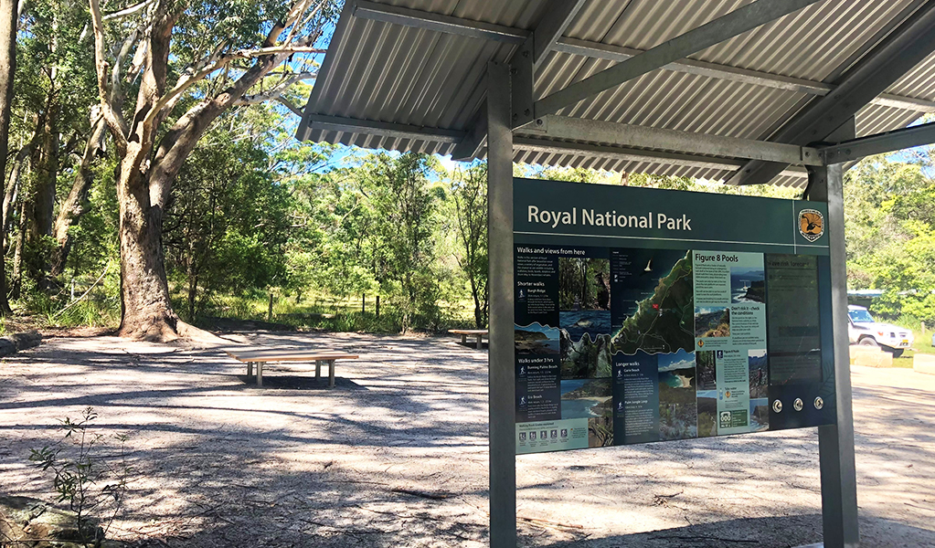 Check the 'wave risk forecast' and read the signage and maps before setting off from Garrawarra Farm carpark. Credit: Natasha Webb &copy; DPIE/Natasha Webb