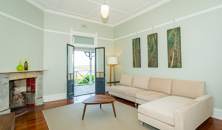 The living room of Hilltop Cottage in Royal National Park. Photo: John Spencer &copy; DPIE