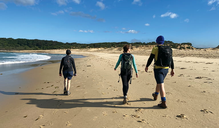 Walkers crossing the the sand at Little Marley Beach in Royal National Park. Photo: Natasha Webb