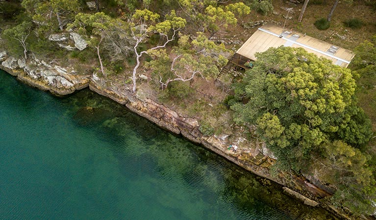 Aerial view of Weemalah Cottage, on Port Hacking riverside, Royal National Park. Photo: John Spencer/OEH