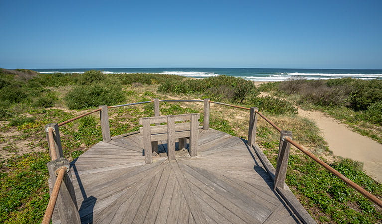 A viewing platform overlooking Seven Mile Beach near Beach Road picnic area in Seven Mile Beach National Park. Photo: John Spencer &copy; DPIE
