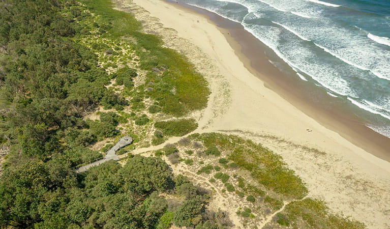 Aerial view of beach access from Beach Road in Seven Mile Beach National Park. Photo: John Spencer &copy; DPIE