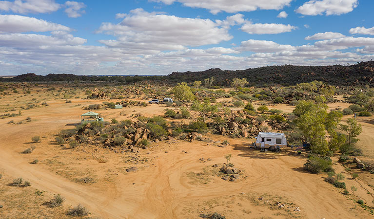 Aerial view of campers at Dead Horse Gully campground. Photo: John Spencer/DPIE