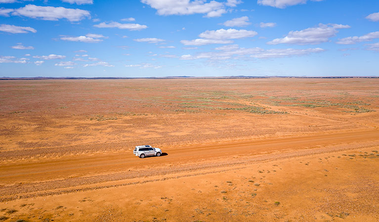 Aerial view of 4WD and red earth on Gorge Loop Road Drive. Photo: John Spencer/DPIE.