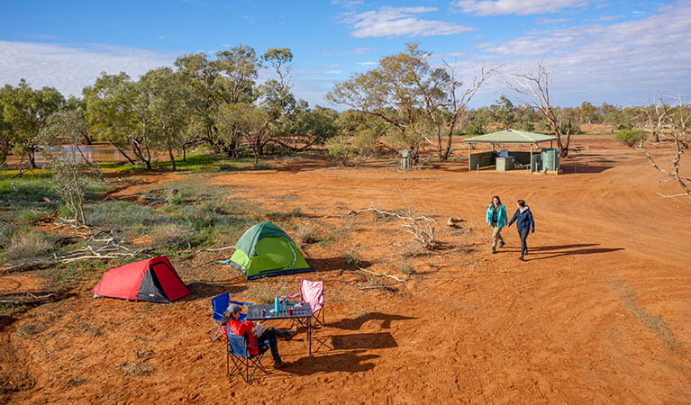 Friends camping by the billabong at Mount Wood campground. Photo: John Spencer/DPIE.