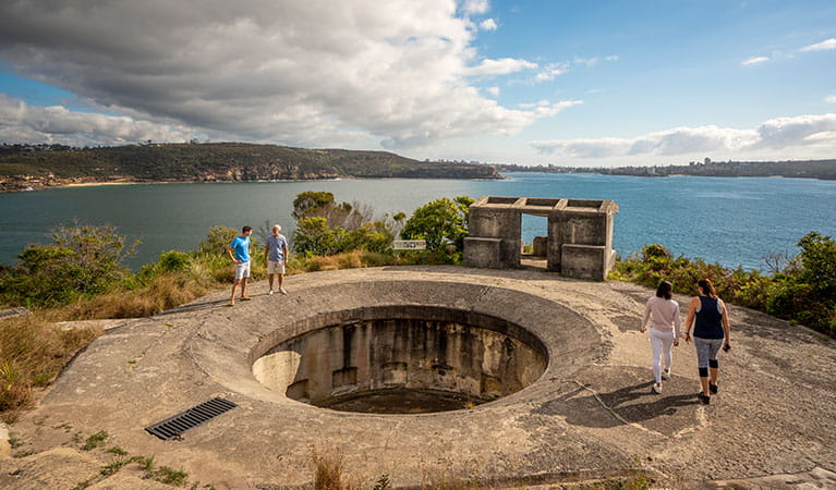 People walking around Middle Head – Gubbuh Gubbuh's military fortifications in Middle Head, Sydney Harbour National Park. Photo: John Spencer/DPIE
