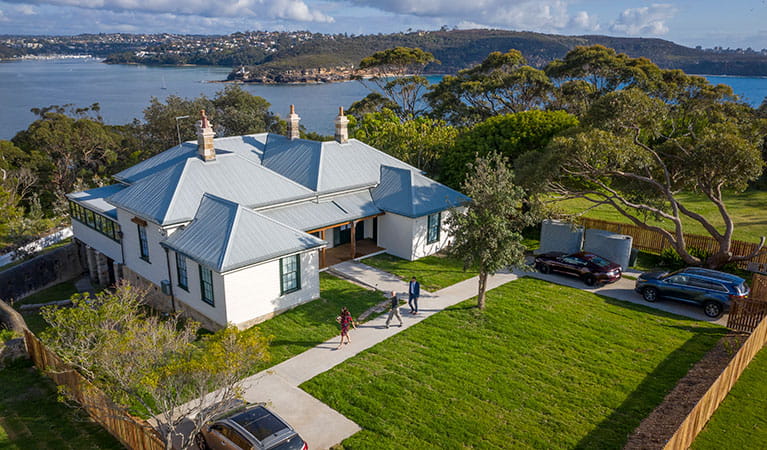 Aerial view of Middle Head Officers Quarters with Sydney Harbour in the background. Photo: John Spencer/DPIE