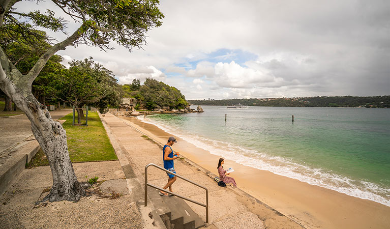 People on Shark Beach in Nielsen Park. Photo: John Spencer/DPIE