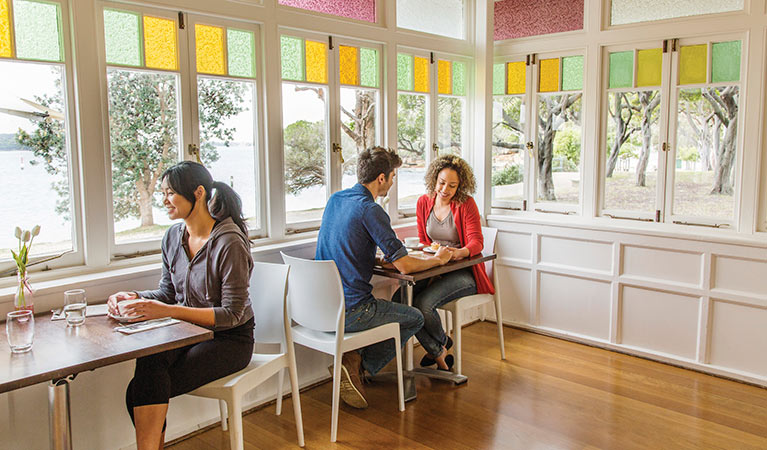 People inside The Nielsen cafe in Nielsen Park. Photo: Simone Cottrell/DPIE