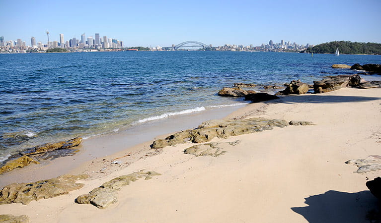 The beach at Shark Island – Boowambillee, Sydney Harbour National Park. Photo: Kevin McGrath/OEH