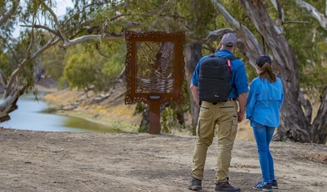 A father and daughter at Many Big Rocks picnic area, Toorale National Park. Photo: Joshua Smith/OEH