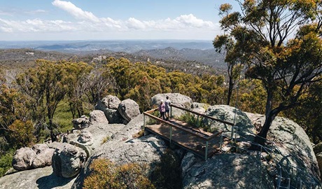 A couple taking in the scenic view from Thunderbolts lookout, Torrington State Conservation Area. Photo credit: Harrison Candlin &copy; Harrison Candlin