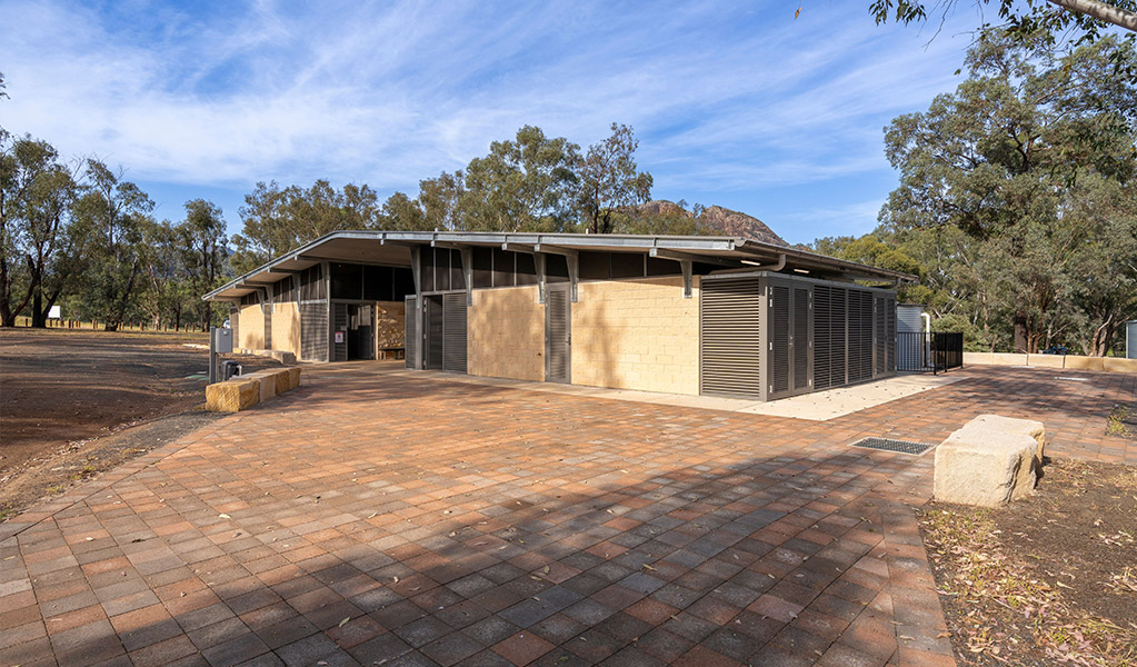 A concrete path leading to the accessible amenities at Camp Blackman. Credit: John Spencer &copy; DCCEEW