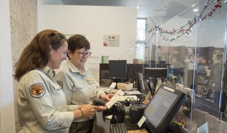 Staff at Warrumbungle Visitor Centre in Warrumbungle National Park. Photo: Leah Pippos &copy; DPIE