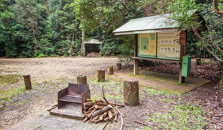 Information sign and barbecue at Bellbird campground in Washpool National Park. Photo: Robert Cleary &copy; DPIE