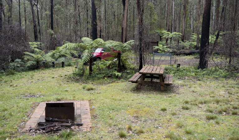 Visitors sitting at the picnic tables at Cobcroft picnic area. Photo: Josh Smith © DPE