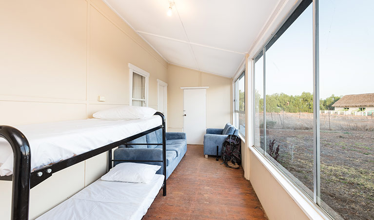 Sleep out and enclosed verandah at Willandra Cottage, Willandra National Park. Photo: Vision House Photography/DPIE