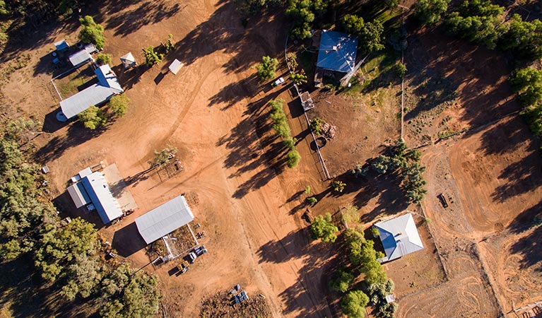 Aerial view of Willandra Homestead and Willandra Men's Quarters, Willandra National Park. Photo: Vision House Photography/DPIE