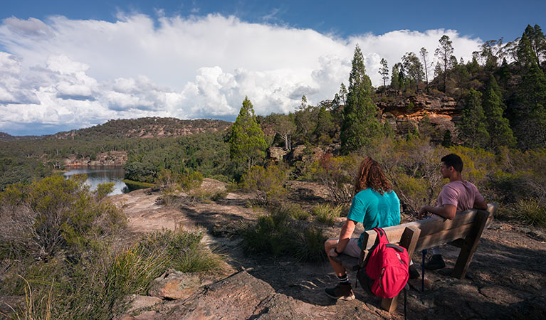 People resting on Pagoda Lookout walking track, Wollemi National Park. Photo: Daniel Tran