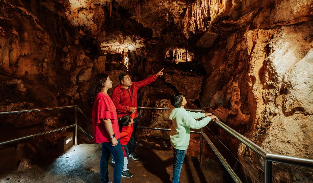 Visitors admire amazing cave formations in Fig Tree Cave. Credit: Remy Brand/DPE &copy; Remy Brand