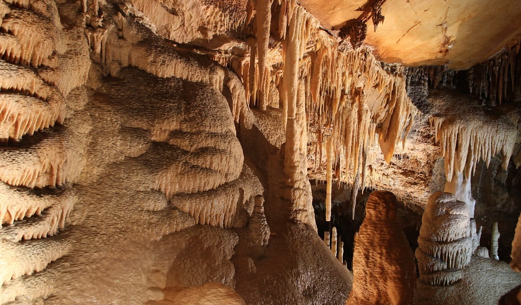 Impressive stalactites and stalagmites in Kooringa Cave. Credit: Stephen Babka/DPE &copy; Stephen Babka