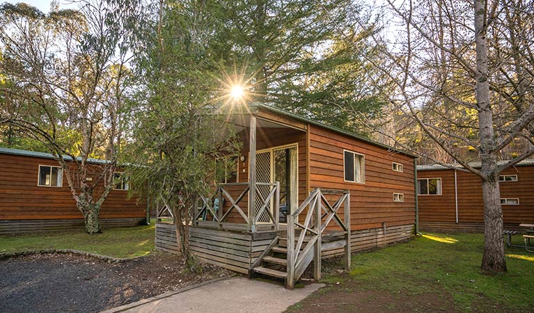 Sunrise over Wombeyan Caves cabins. Photo: OEH/John Spencer