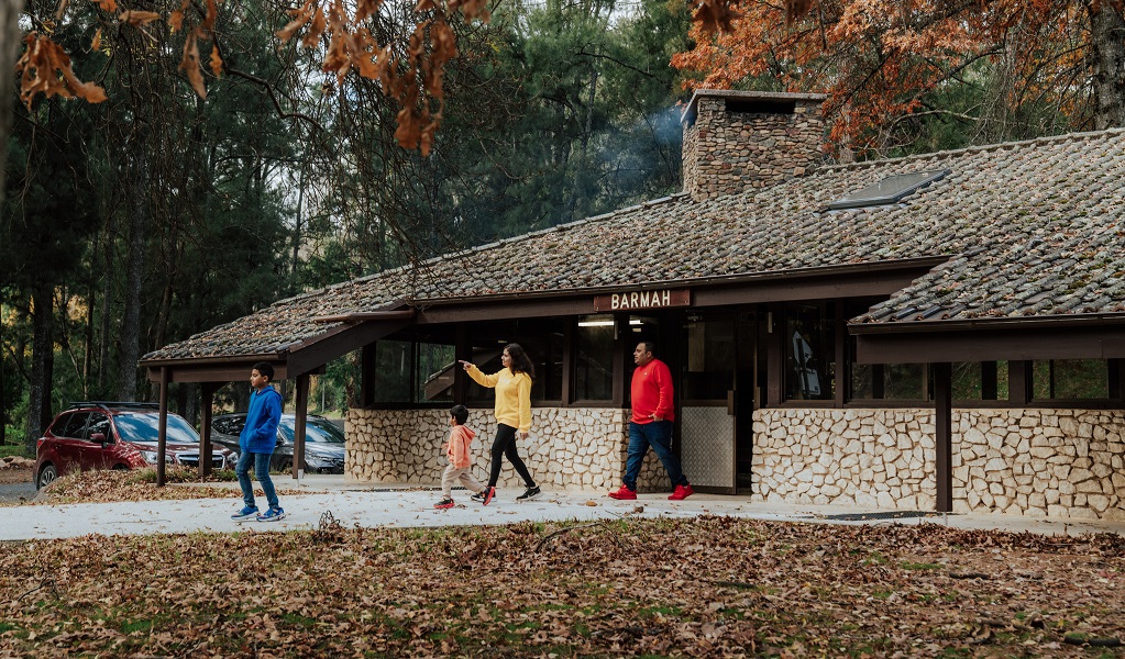 Visitors outside Barmah dining hall. Credit: Remy Brand/DPE &copy; Remy Brand