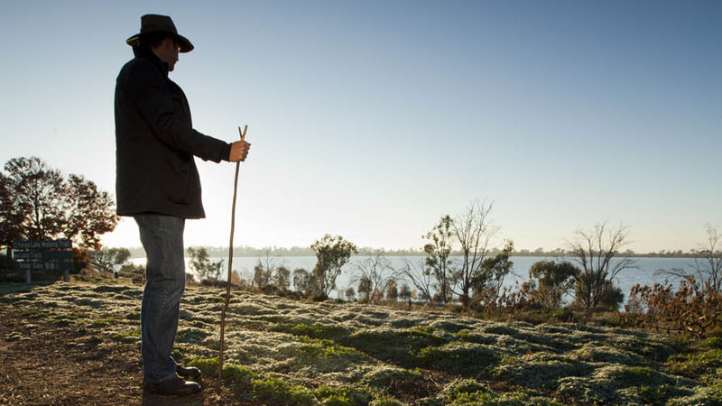 Hiker at Lake Yanga. Photo: David Finnegan &copy; DPIE