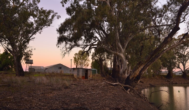 Sunset over Yanga Woolshed in Yanga National Park. Photo: Gavin Hansford &copy; OEH