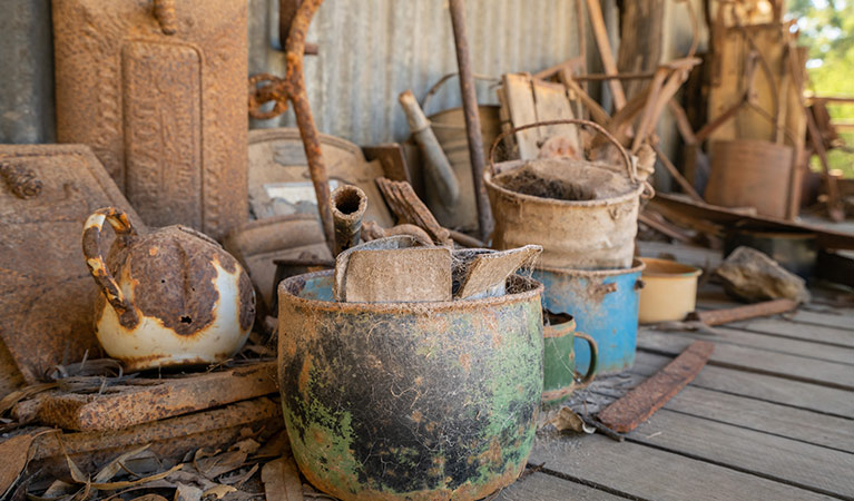 Collection of relics from the former silver mining settlement of Yerranderie Private Town, in Yerranderie Regional Park. Photo: John Spencer/OEH