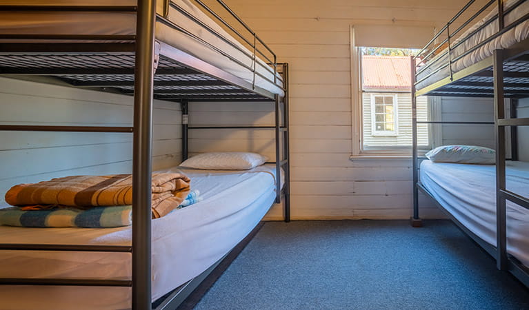 Two single bunk beds in Post Office Lodge, located in Yerranderie Private Town, Yerranderie Regional Park. Photo: John Spencer/OEH