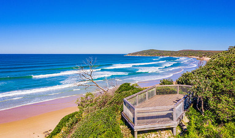 The beach and viewing platform near Angourie Bay picnic area in Yuraygir National Park. Photo: Jessica Robertson &copy; DPIE
