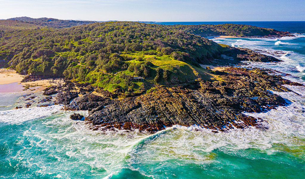 An aerial view of Wilsons Headland picnic area in Yuraygir National Park. Photo: Jessica Robertson &copy; DPIE