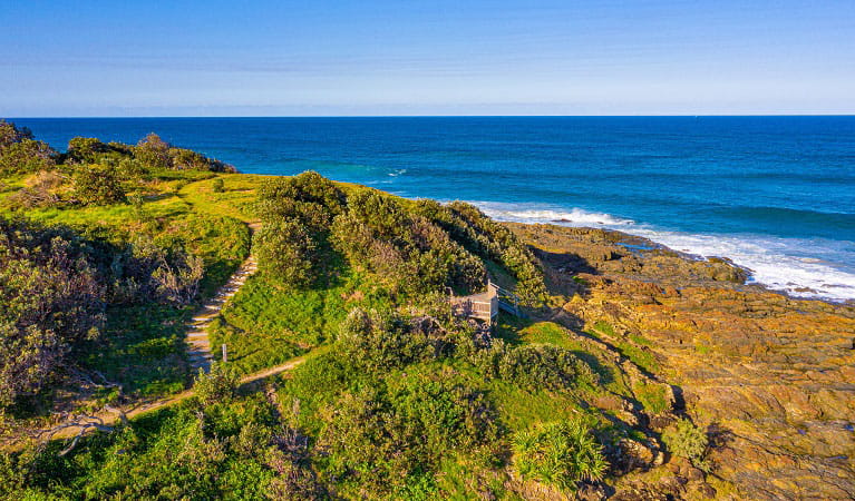 A viewing platform looking out to the ocean on Wilsons Headland walking track. Photo: Jessica Robertson