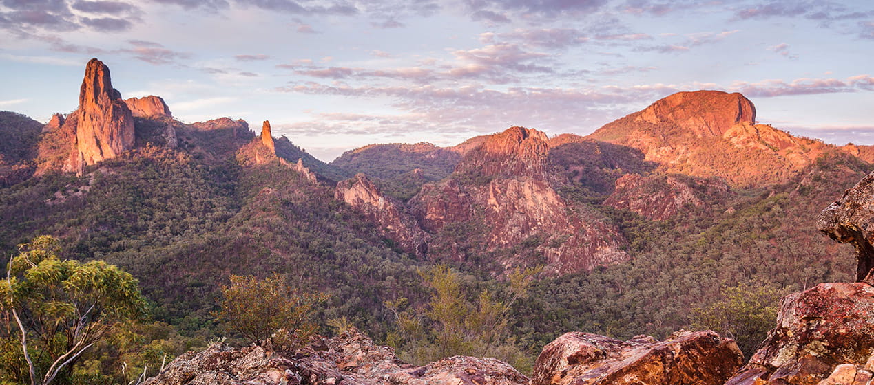 Breadknife and Grand High Tops in Warrumbungle National Park. Photo: Copyright Simone Cottrell